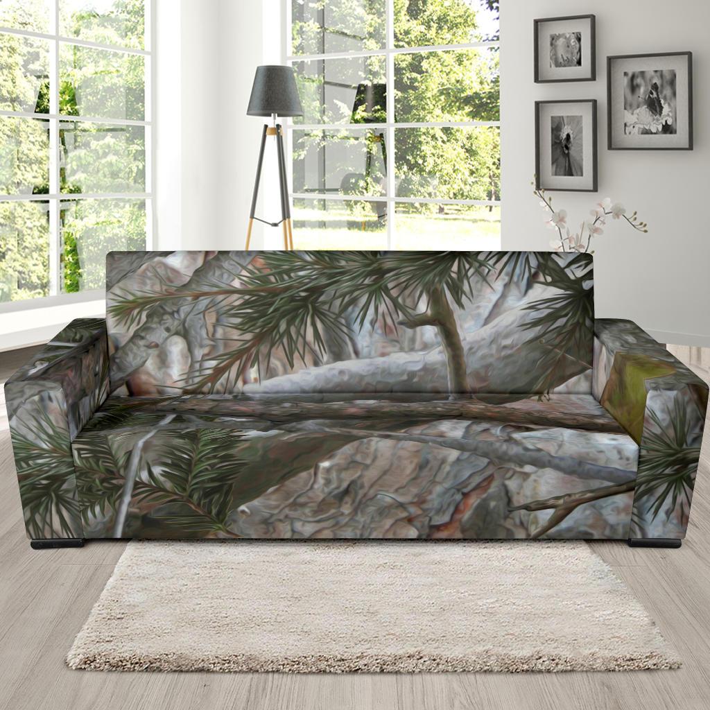 Camo Realistic Tree Forest Pattern Sofa Slipcover-JTAMIGO.COM