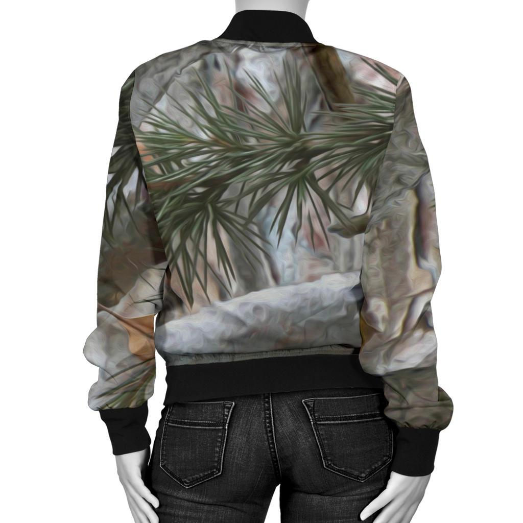 Camo Realistic Tree Forest Pattern Women Casual Bomber Jacket