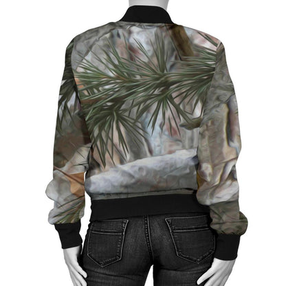 Camo Realistic Tree Forest Pattern Women Casual Bomber Jacket
