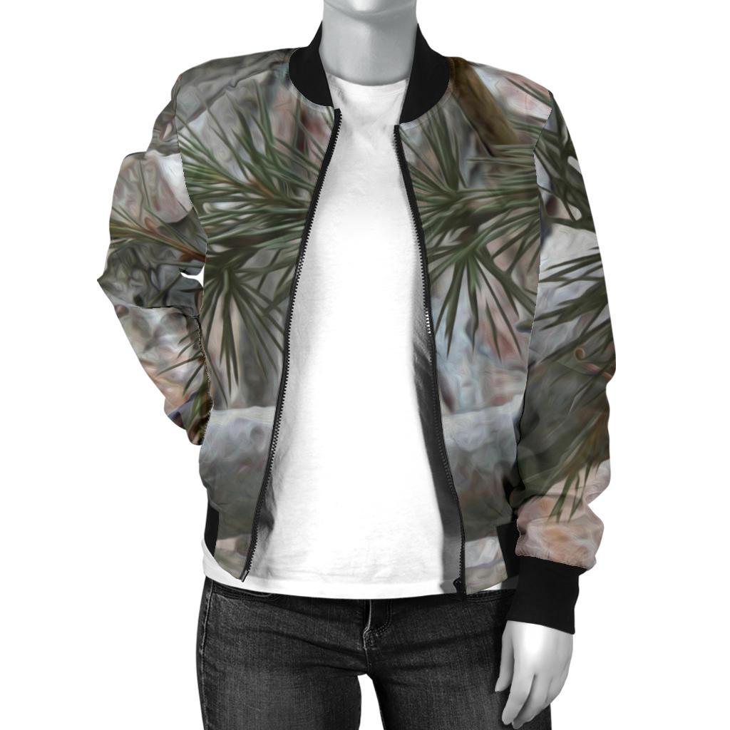 Camo Realistic Tree Forest Pattern Women Casual Bomber Jacket