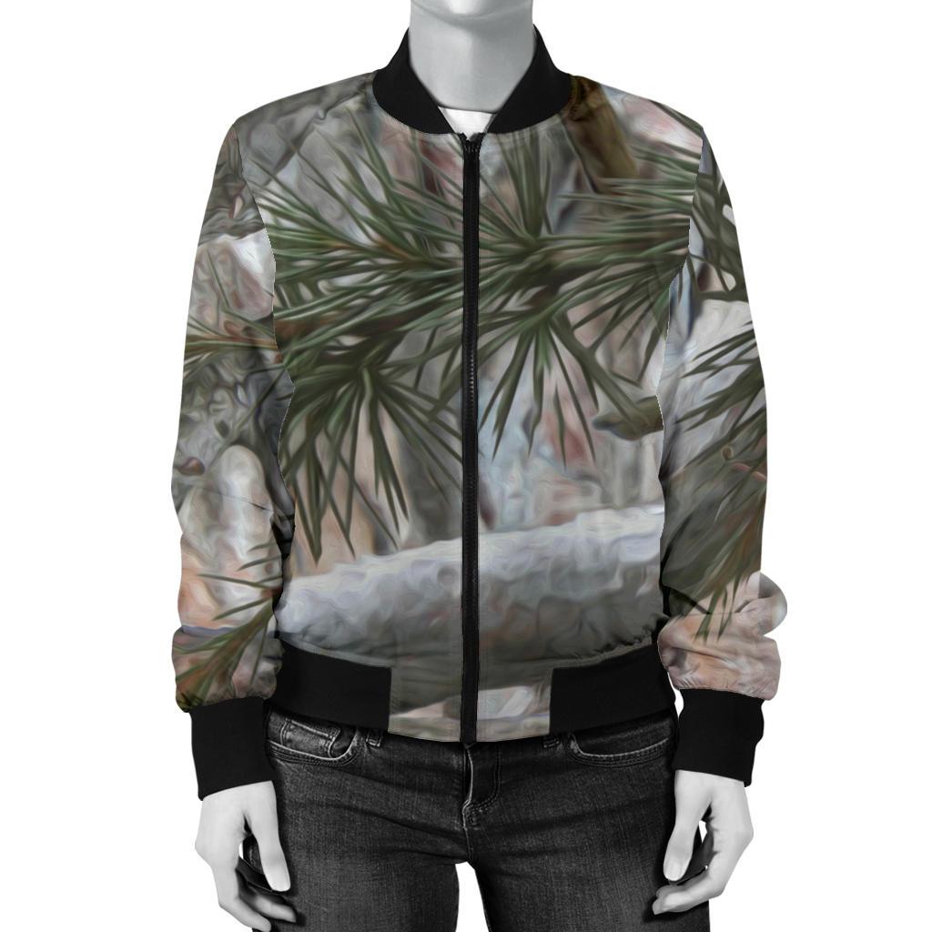 Camo Realistic Tree Forest Pattern Women Casual Bomber Jacket