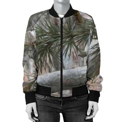Camo Realistic Tree Forest Pattern Women Casual Bomber Jacket