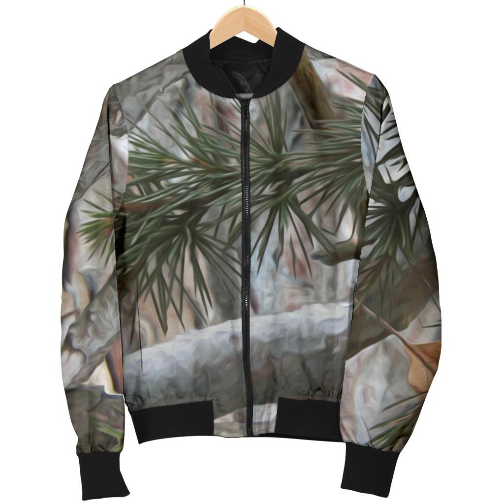 Camo Realistic Tree Forest Pattern Women Casual Bomber Jacket