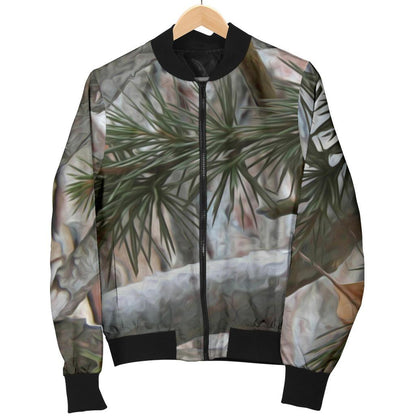 Camo Realistic Tree Forest Pattern Women Casual Bomber Jacket