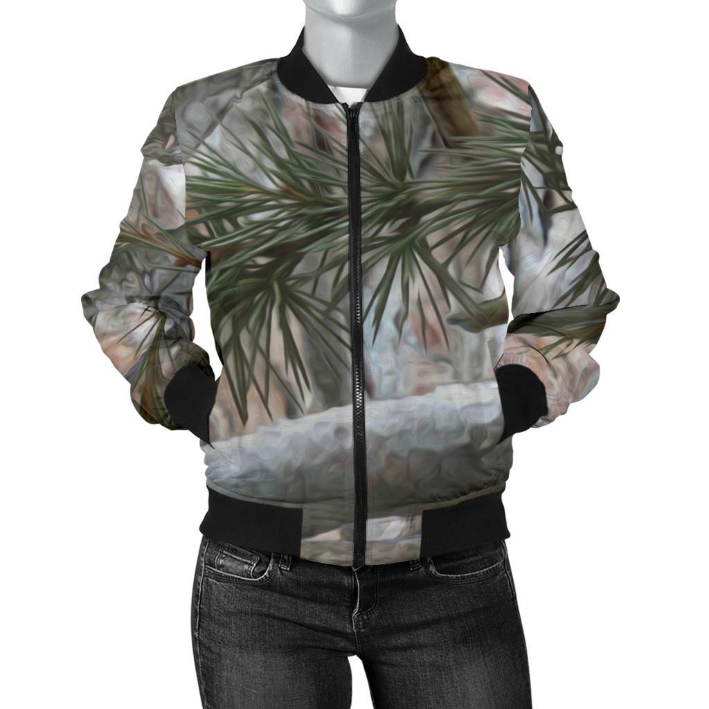 Camo Realistic Tree Forest Pattern Women Casual Bomber Jacket