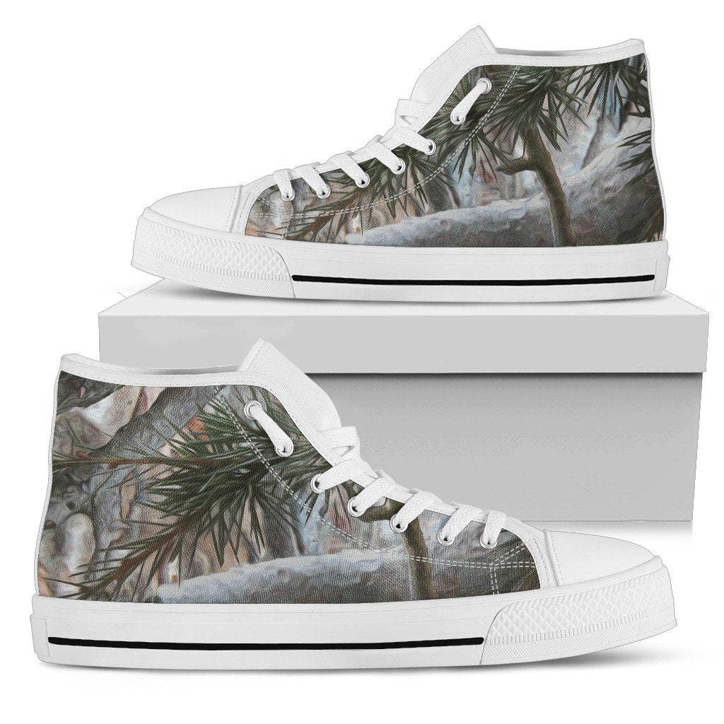 Camo Realistic Tree Forest Pattern Women High Top Shoes