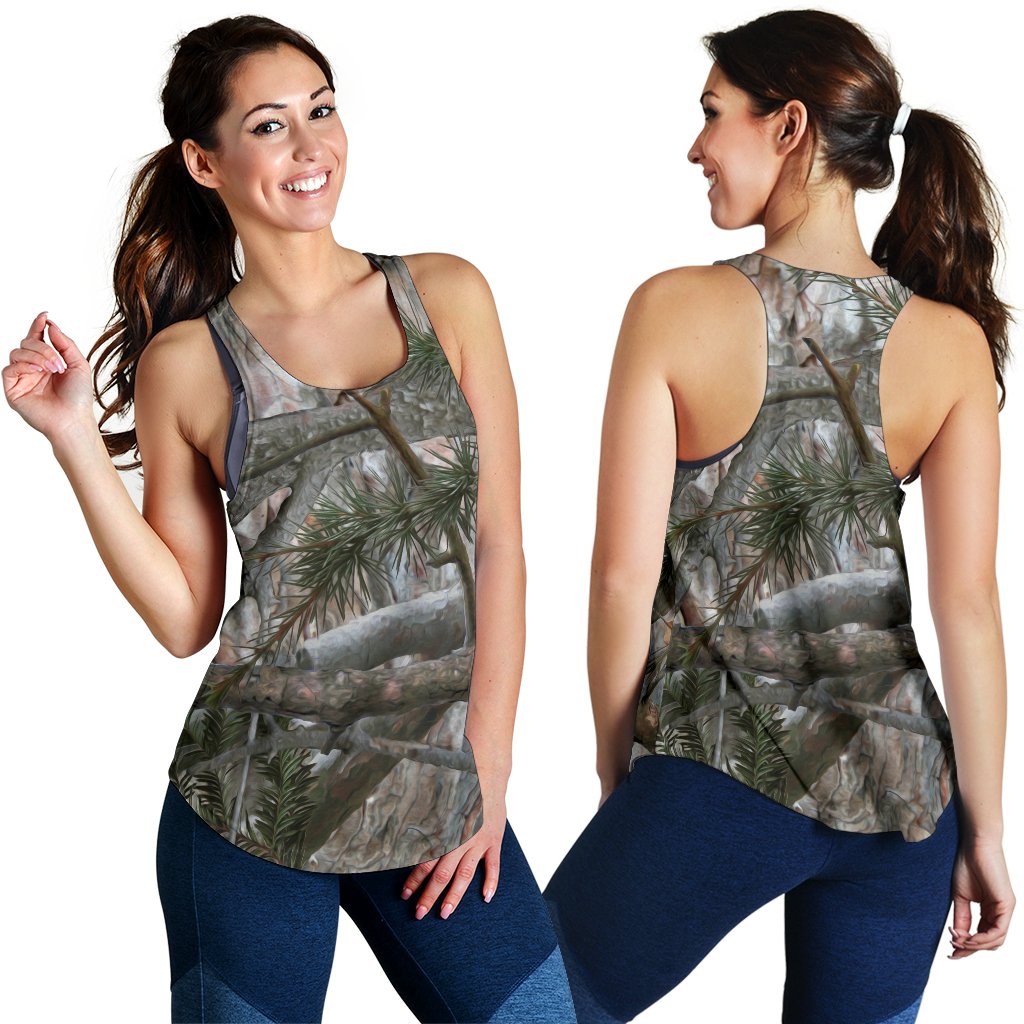 Camo Realistic Tree Forest Pattern Women Racerback Tank Top