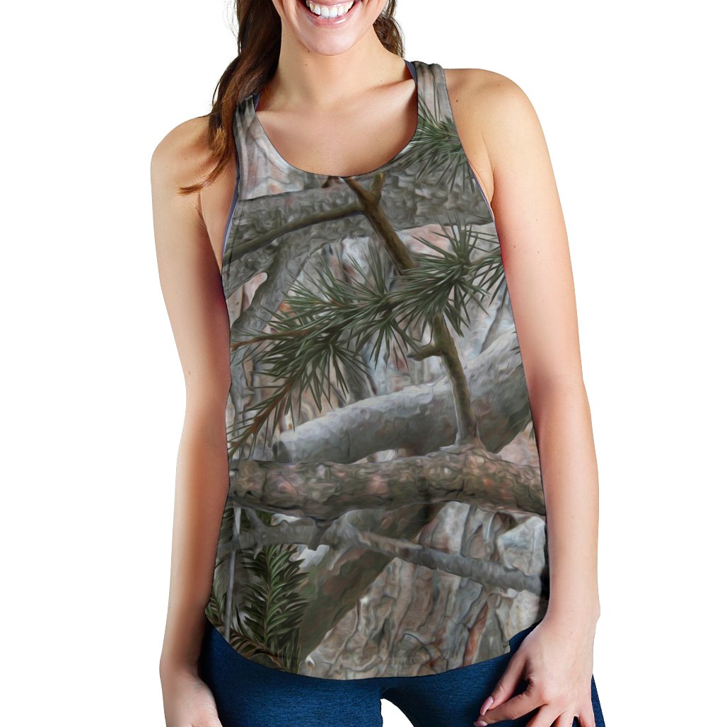 Camo Realistic Tree Forest Pattern Women Racerback Tank Top