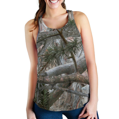 Camo Realistic Tree Forest Pattern Women Racerback Tank Top