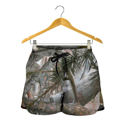 Camo Realistic Tree Forest Pattern Women Shorts-JTAMIGO.COM
