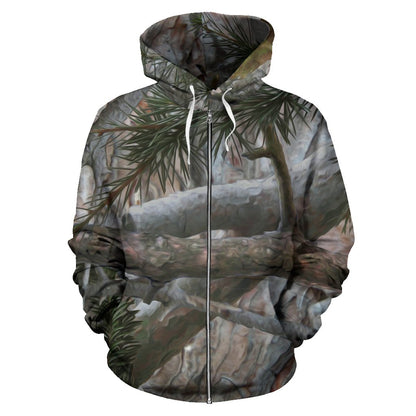 Camo Realistic Tree Forest Pattern Zip Up Hoodie