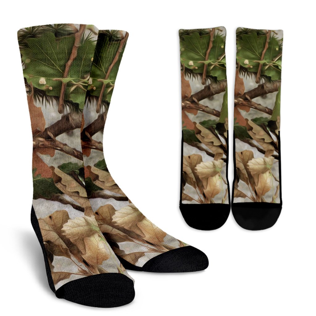 Camo Realistic Tree Forest Print Crew Socks