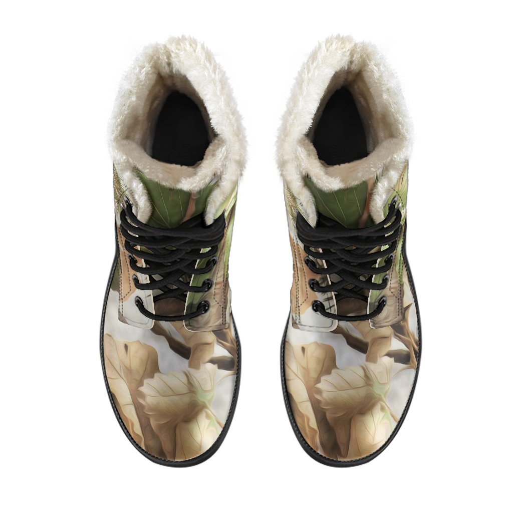 Camo Realistic Tree Forest Print Faux Fur Leather Boots-JTAMIGO.COM