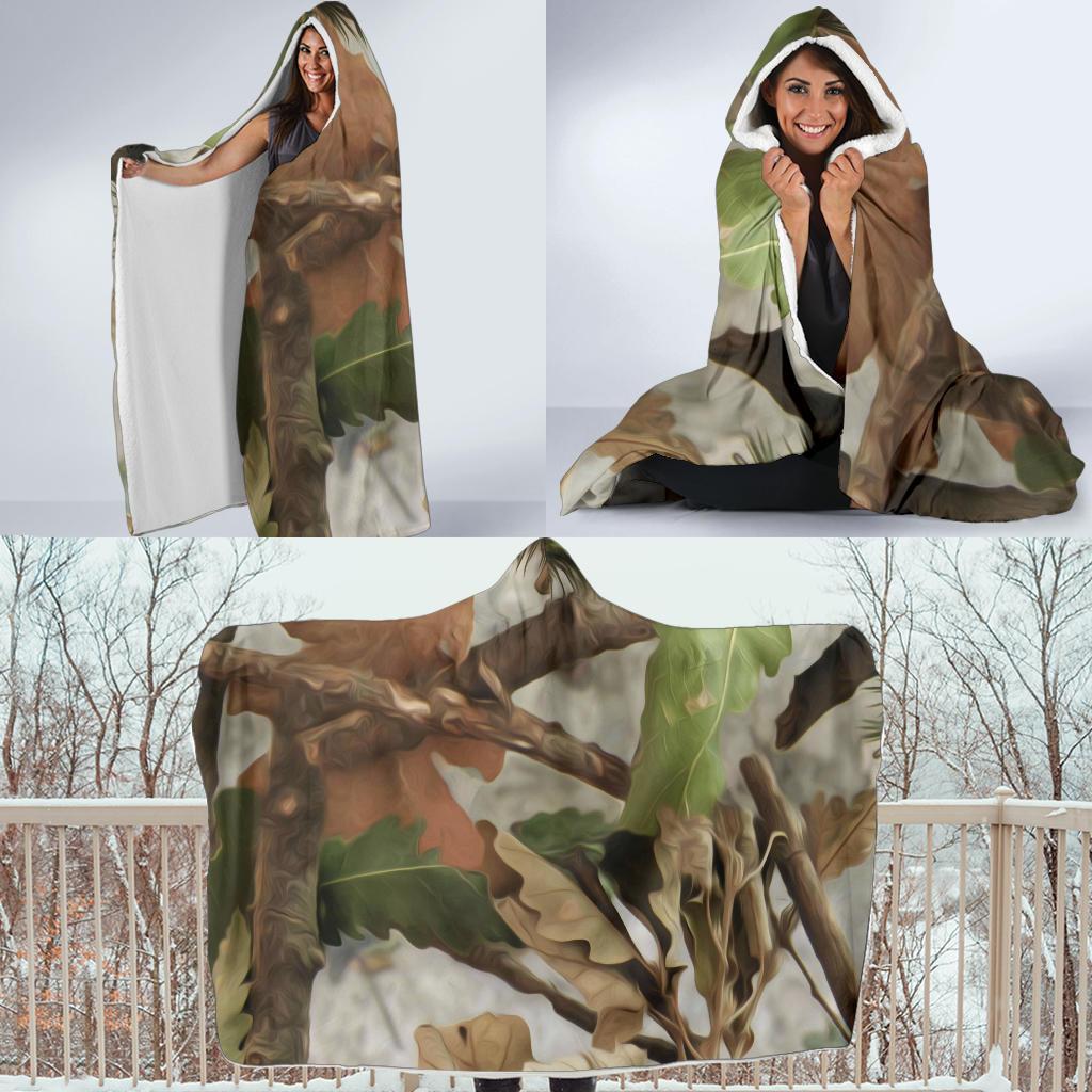 Camo Realistic Tree Forest Print Hooded Blanket-JTAMIGO.COM