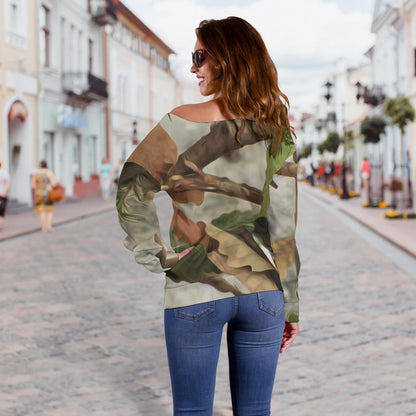 Camo Realistic Tree Forest Print Off Shoulder Sweatshirt
