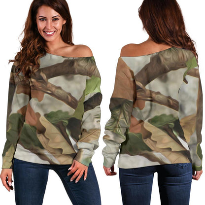 Camo Realistic Tree Forest Print Off Shoulder Sweatshirt