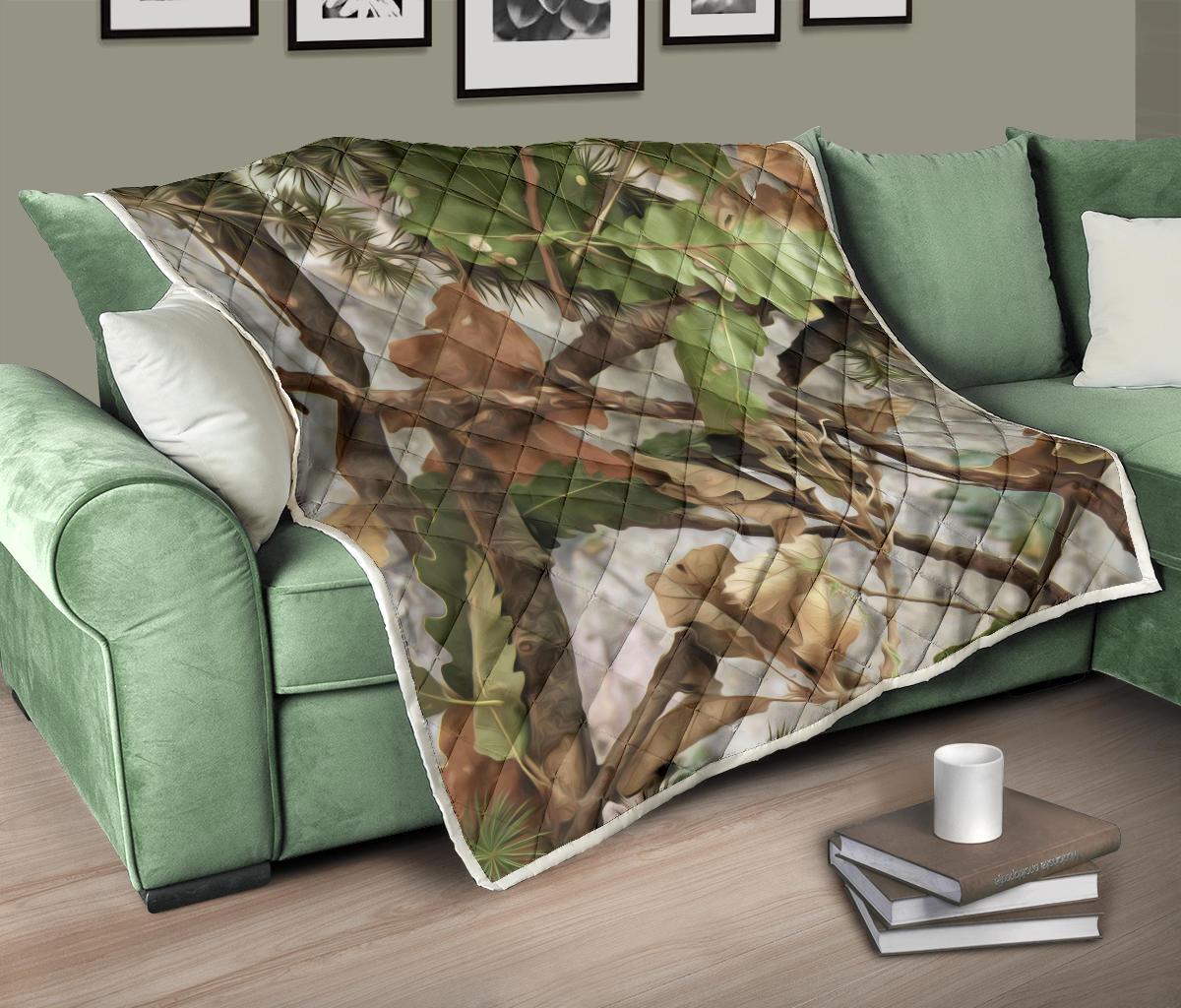 Camo Realistic Tree Forest Print Premium Quilt-JTAMIGO.COM