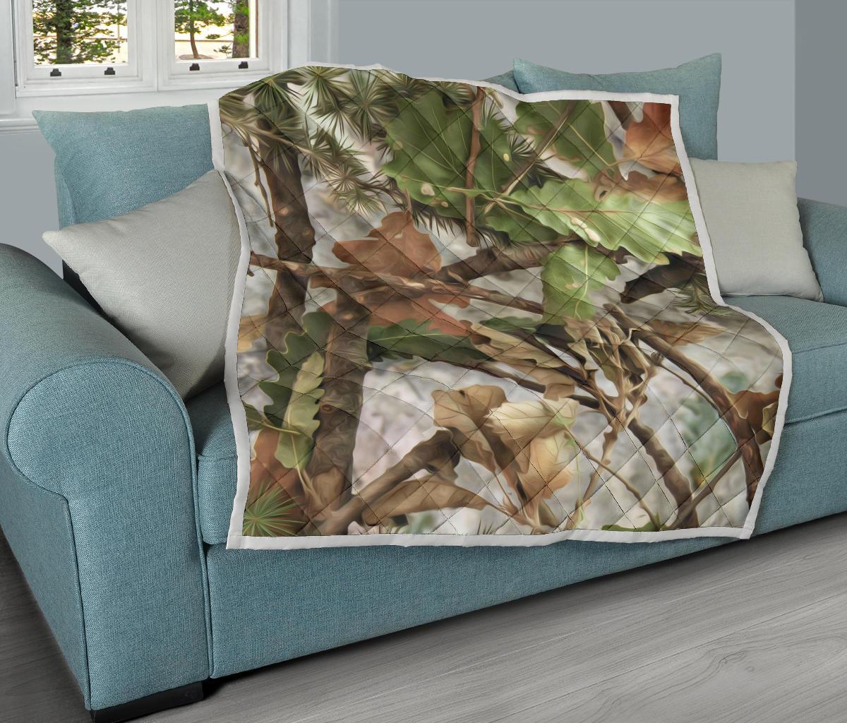 Camo Realistic Tree Forest Print Premium Quilt-JTAMIGO.COM