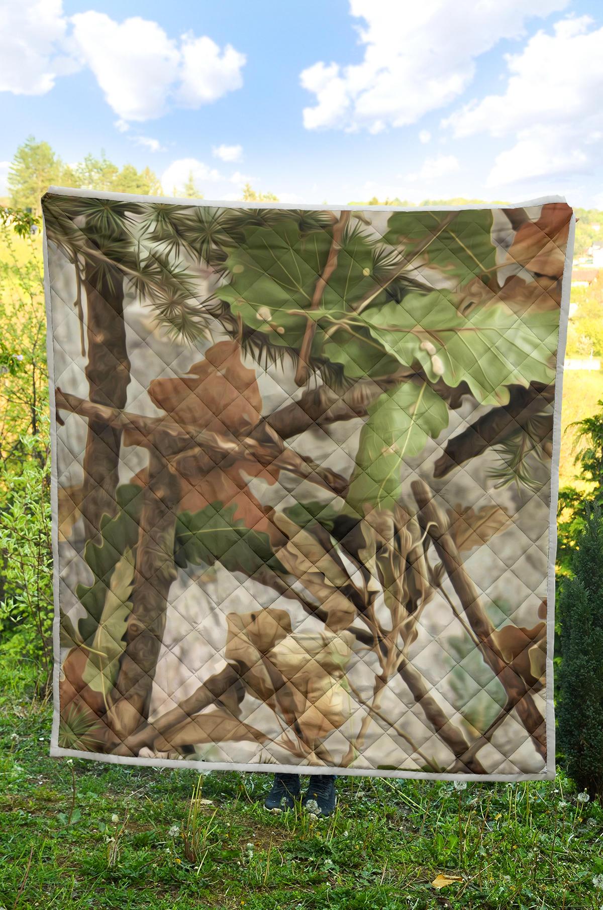 Camo Realistic Tree Forest Print Premium Quilt-JTAMIGO.COM