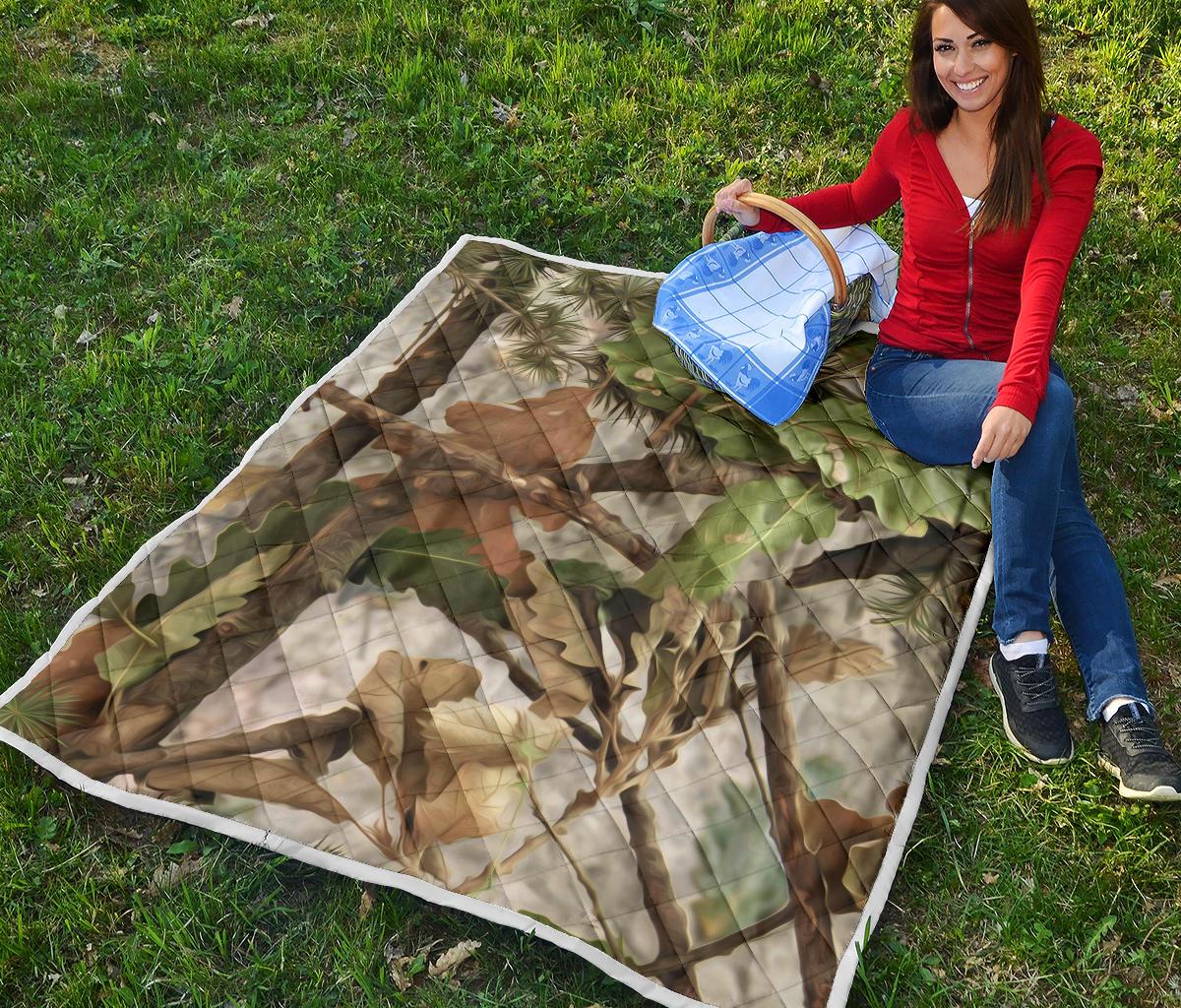 Camo Realistic Tree Forest Print Premium Quilt-JTAMIGO.COM