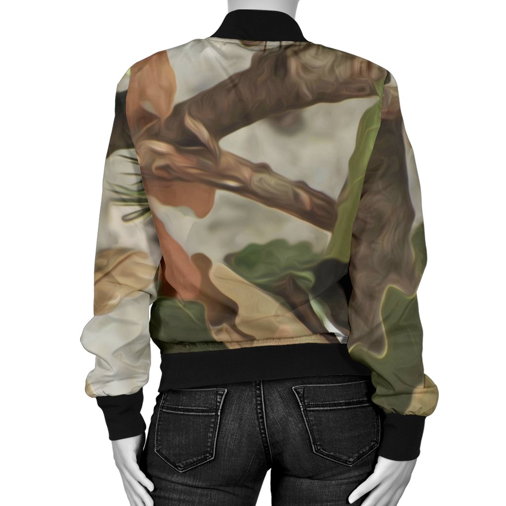 Camo Realistic Tree Forest Print Women Casual Bomber Jacket