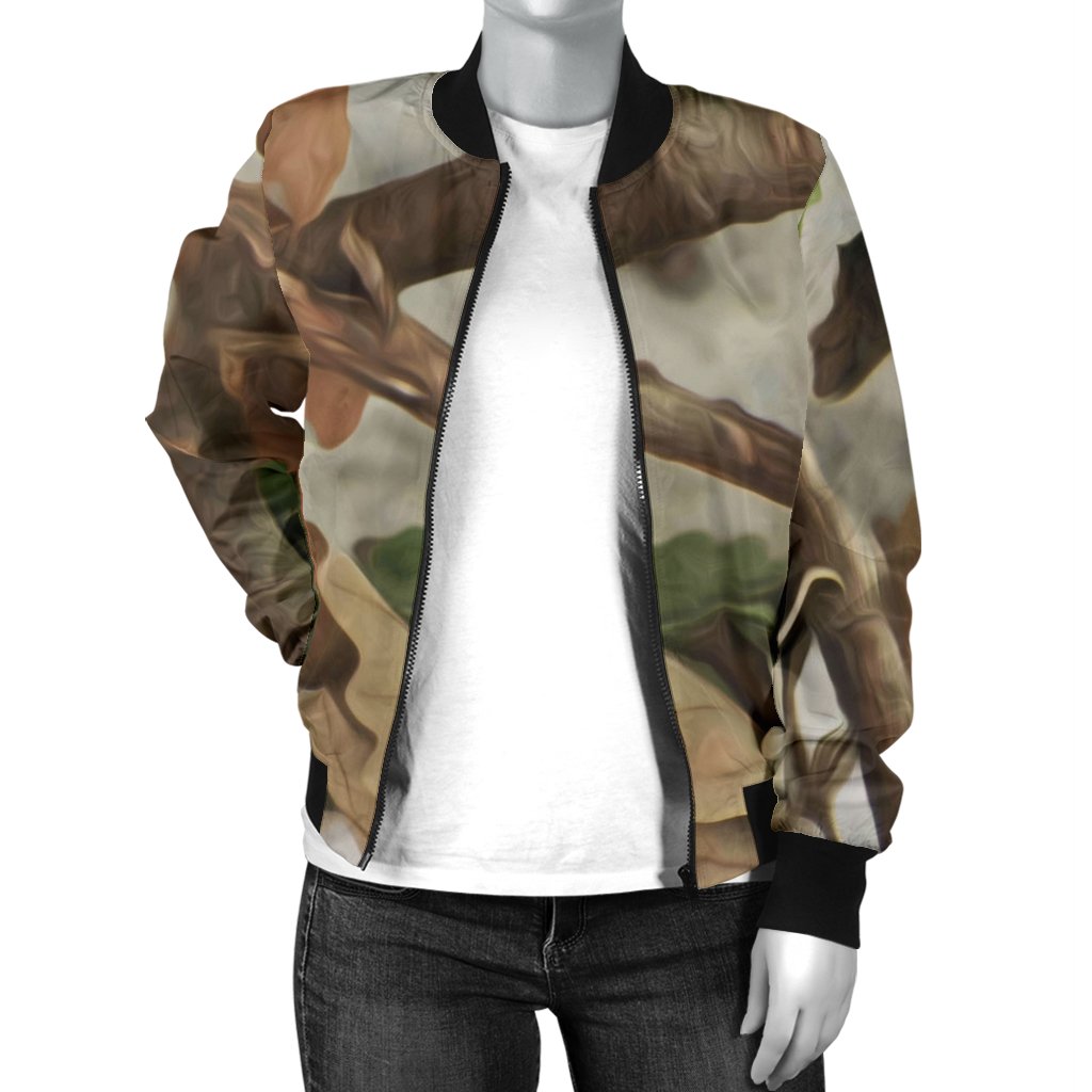Camo Realistic Tree Forest Print Women Casual Bomber Jacket