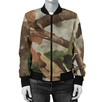 Camo Realistic Tree Forest Print Women Casual Bomber Jacket