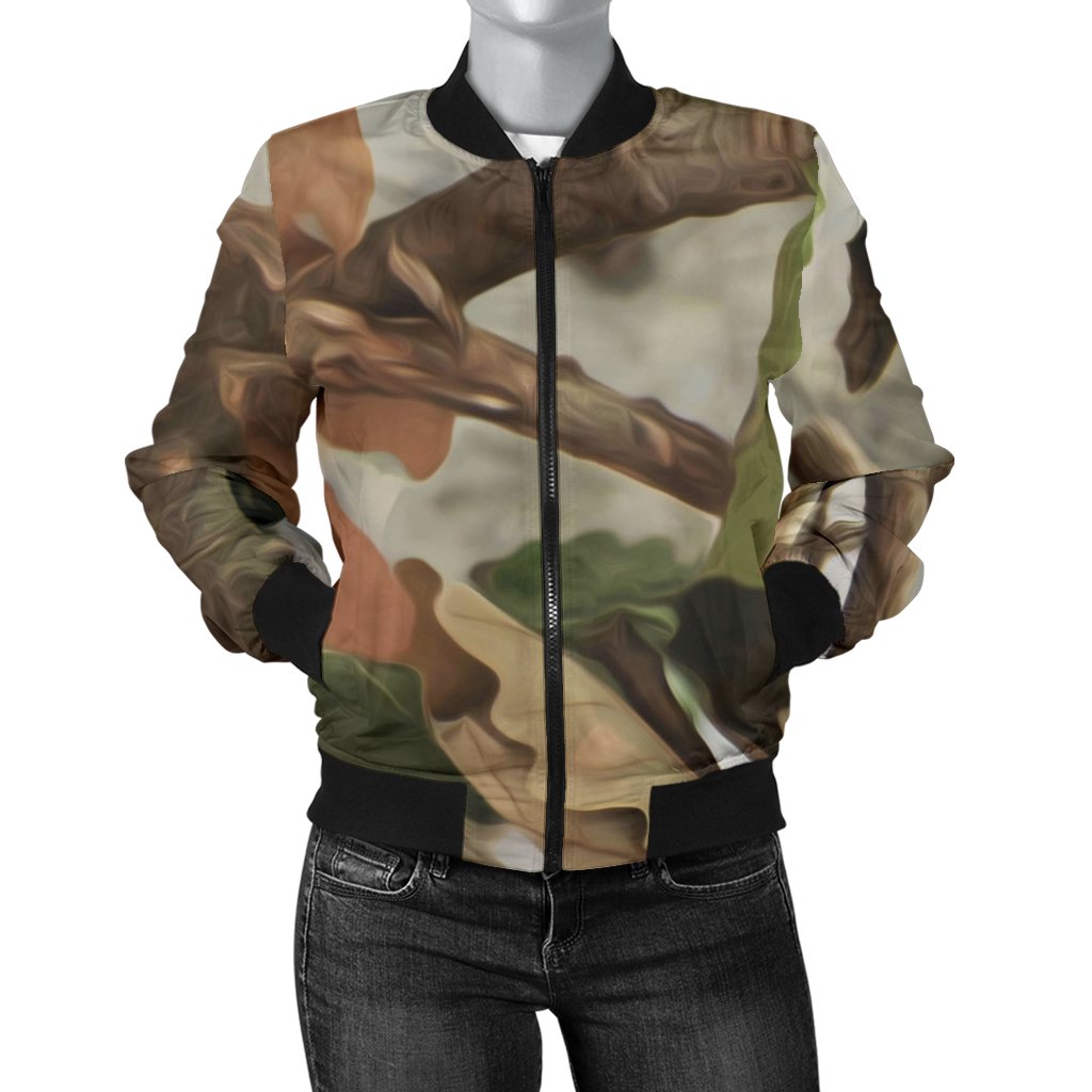 Camo Realistic Tree Forest Print Women Casual Bomber Jacket