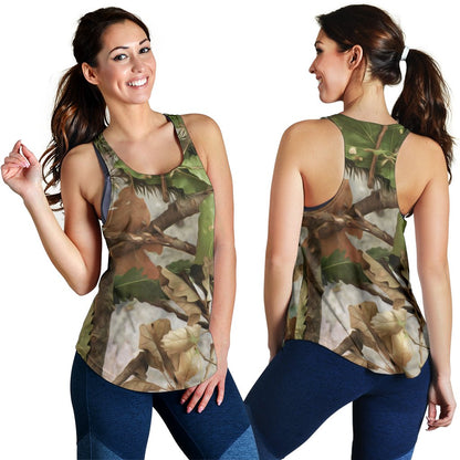 Camo Realistic Tree Forest Print Women Racerback Tank Top