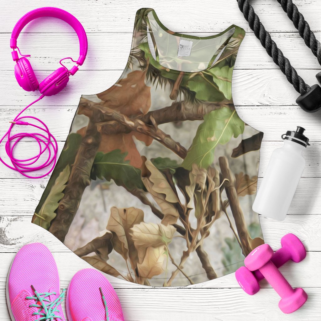 Camo Realistic Tree Forest Print Women Racerback Tank Top