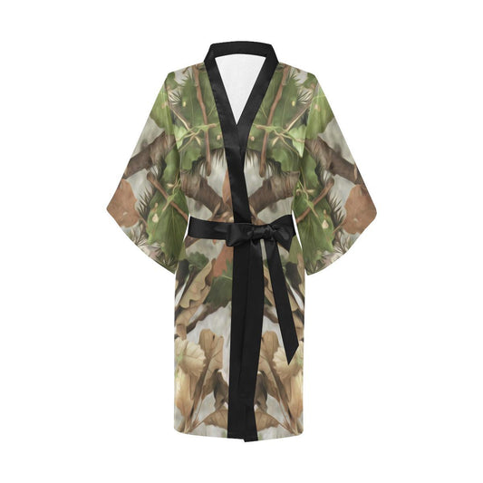 Camo Realistic Tree Forest Print Women Short Kimono Robe