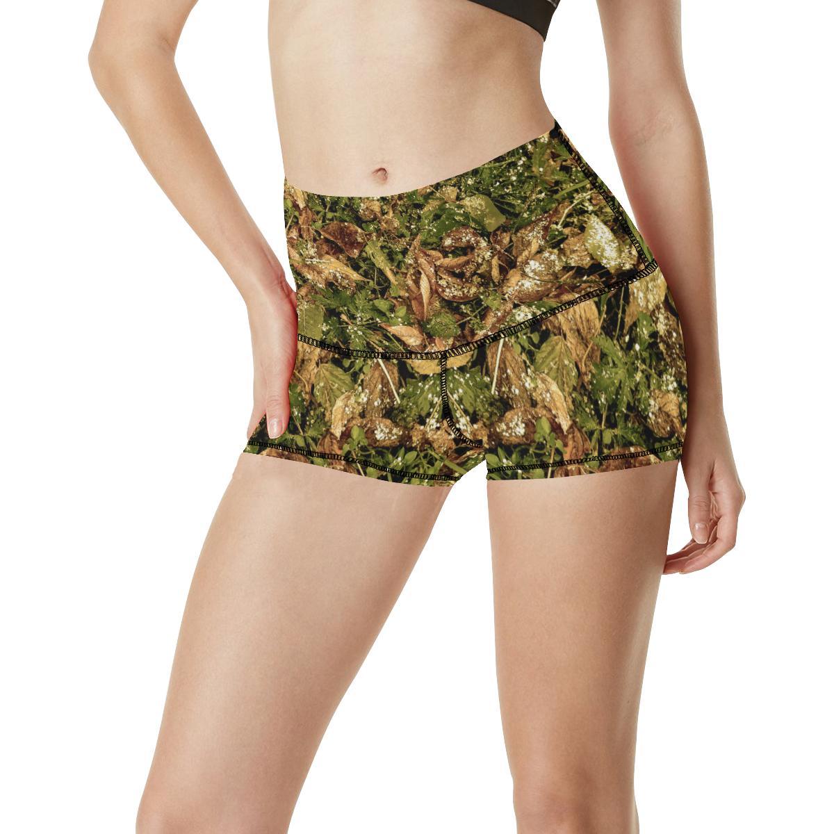 Camo Realistic Tree Forest Texture Print High Waisted Spandex Shorts-JTAMIGO.COM