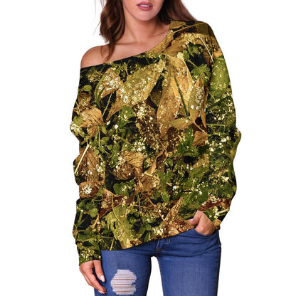 Camo Realistic Tree Forest Texture Print Off Shoulder Sweatshirt