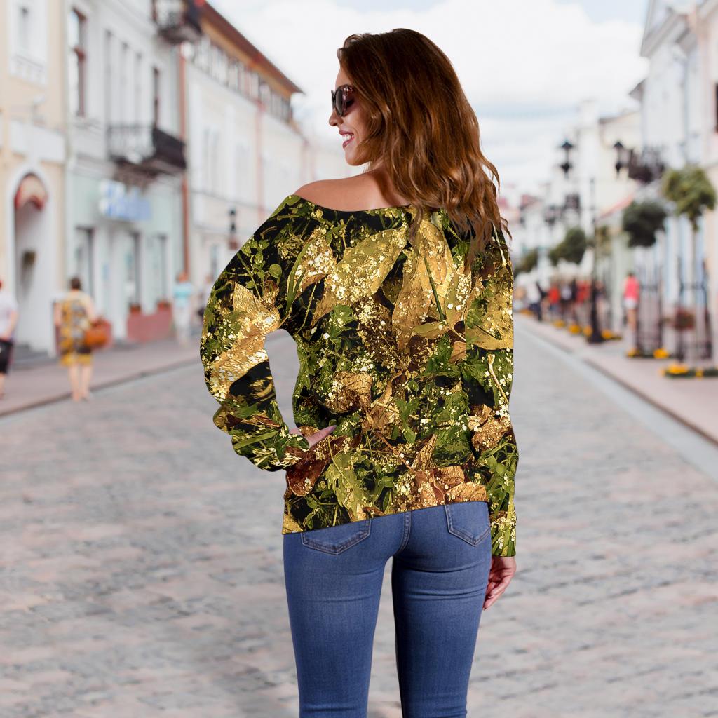 Camo Realistic Tree Forest Texture Print Off Shoulder Sweatshirt