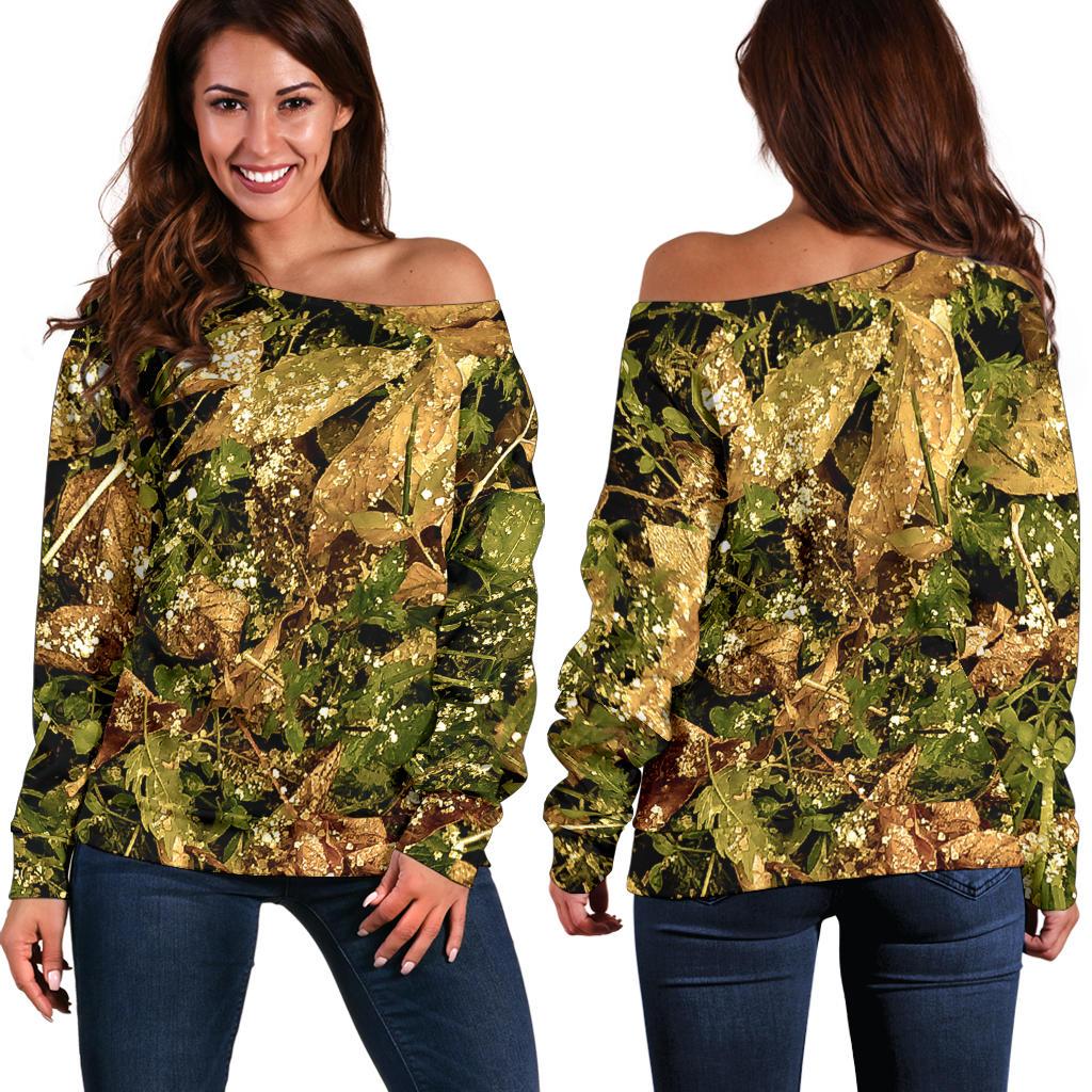 Camo Realistic Tree Forest Texture Print Off Shoulder Sweatshirt