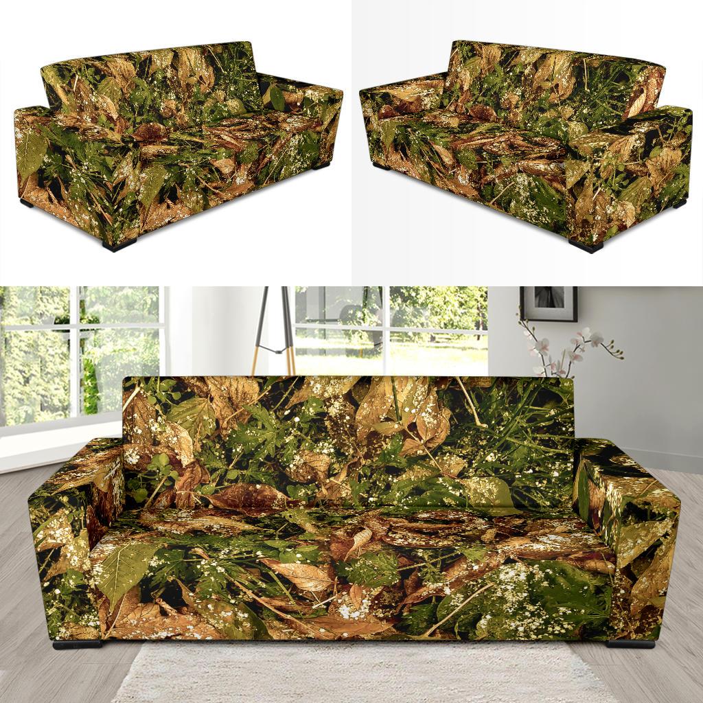 Camo Realistic Tree Forest Texture Print Sofa Slipcover-JTAMIGO.COM