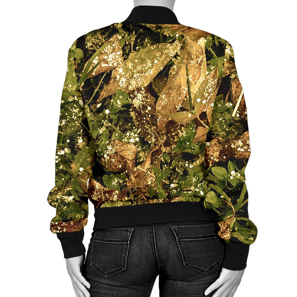 Camo Realistic Tree Forest Texture Print Women Casual Bomber Jacket