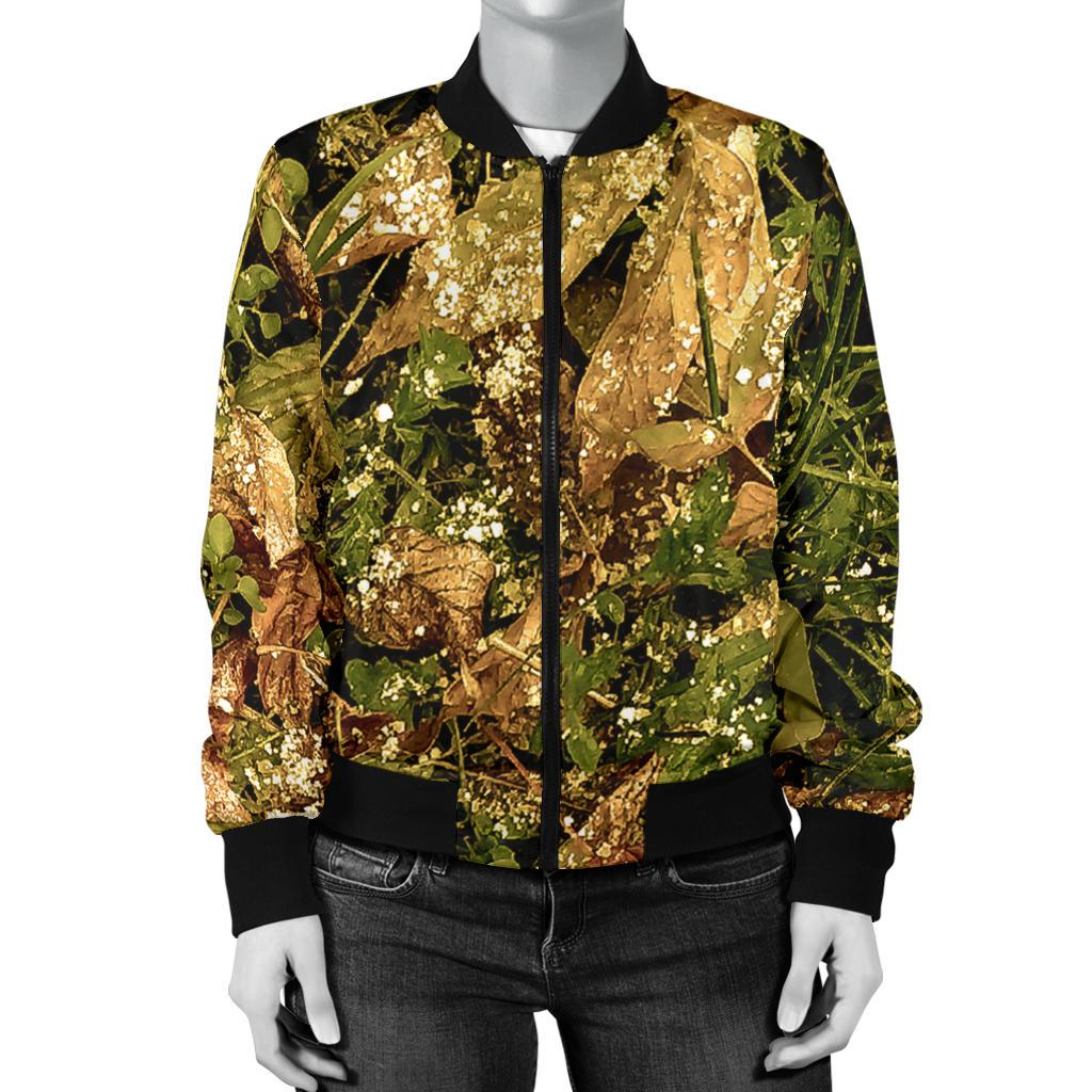 Camo Realistic Tree Forest Texture Print Women Casual Bomber Jacket