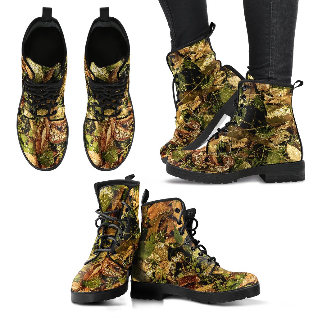 Camo Realistic Tree Forest Texture Print Women Leather Boots-JTAMIGO.COM