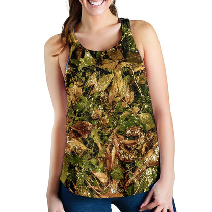 Camo Realistic Tree Forest Texture Print Women Racerback Tank Top