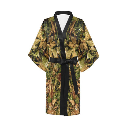 Camo Realistic Tree Forest Texture Print Women Short Kimono Robe