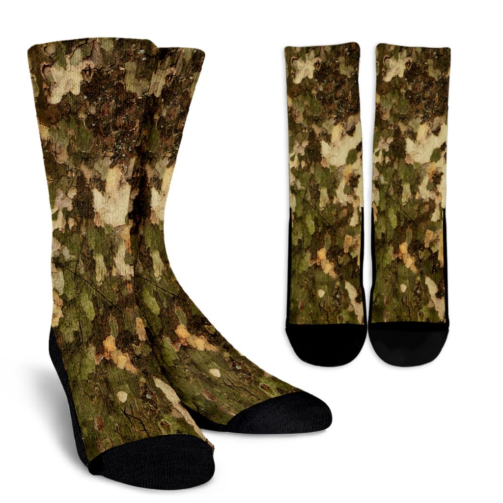 Camo Realistic Tree Texture Print Crew Socks