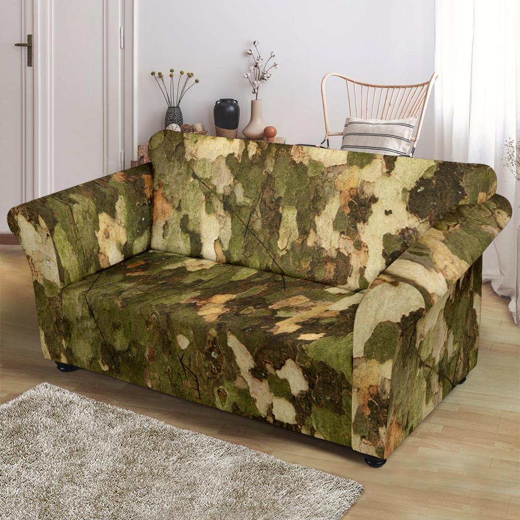 Camo Realistic Tree Texture Print Loveseat Slipcover-JTAMIGO.COM