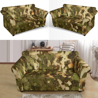 Camo Realistic Tree Texture Print Loveseat Slipcover-JTAMIGO.COM