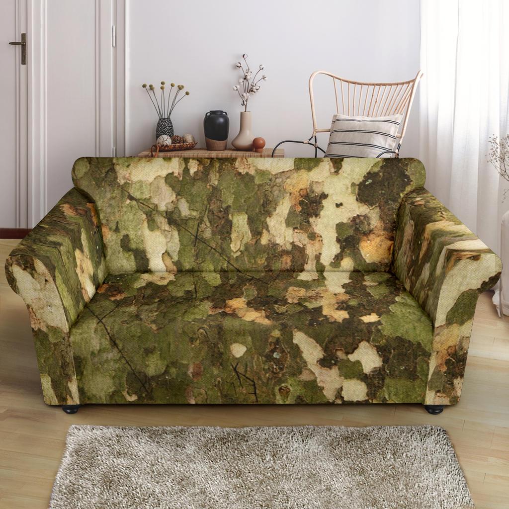 Camo Realistic Tree Texture Print Loveseat Slipcover-JTAMIGO.COM