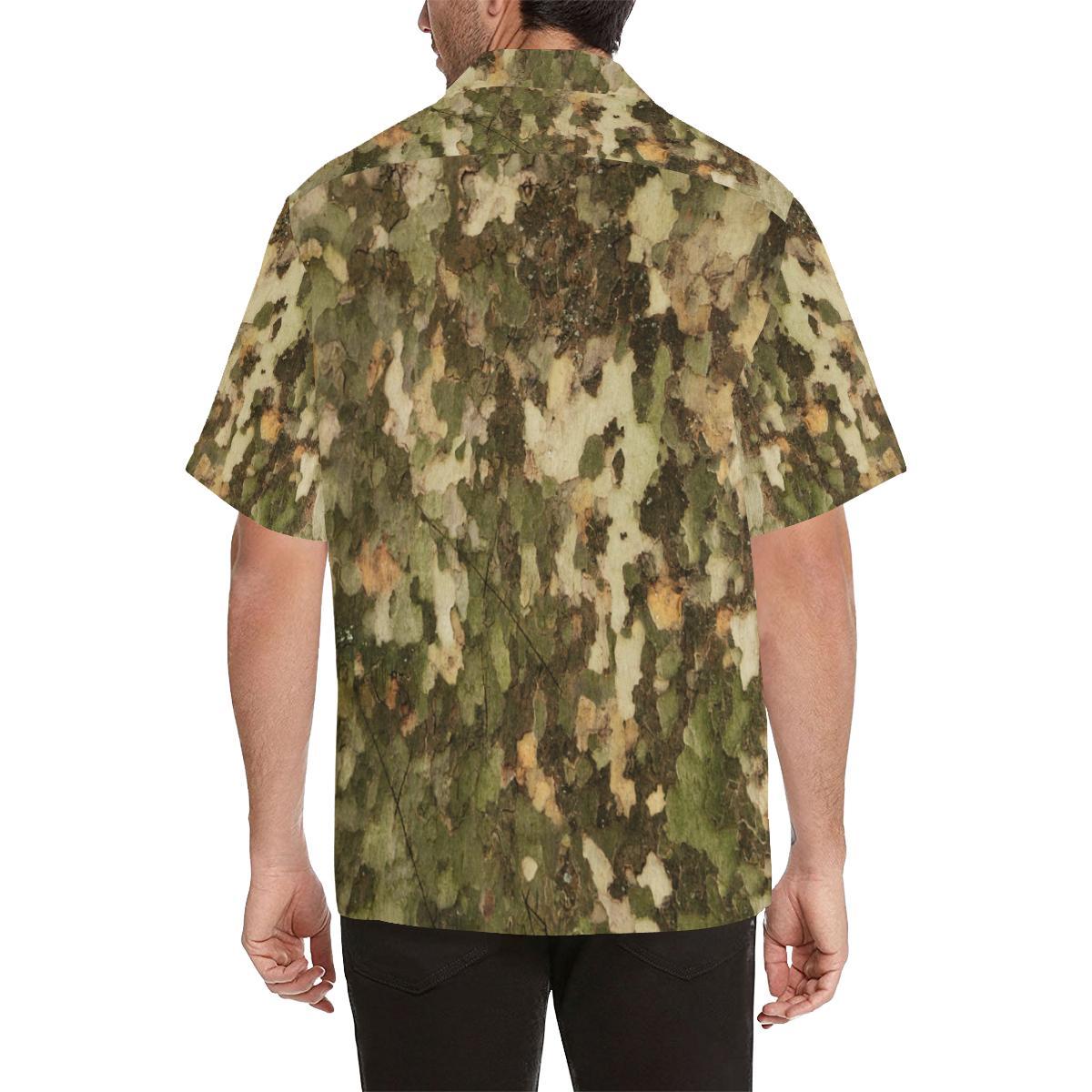Camo Realistic Tree Texture Print Men Aloha Hawaiian Shirt
