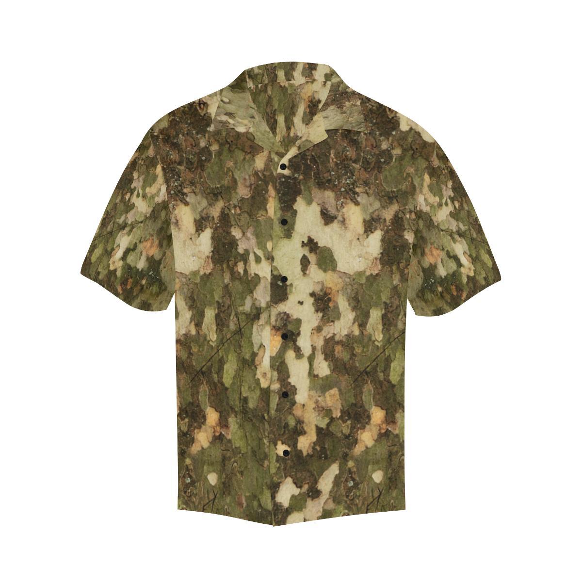 Camo Realistic Tree Texture Print Men Aloha Hawaiian Shirt