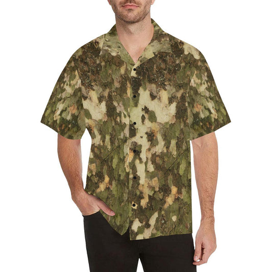 Camo Realistic Tree Texture Print Men Aloha Hawaiian Shirt
