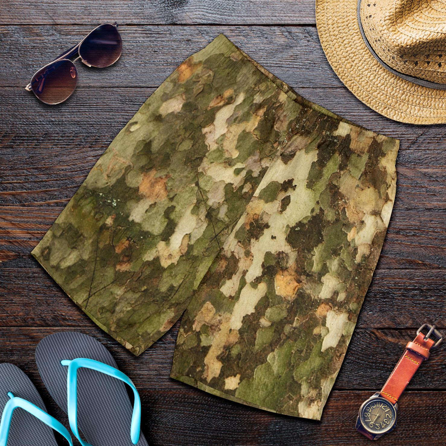 Camo Realistic Tree Texture Print Mens Shorts-JTAMIGO.COM
