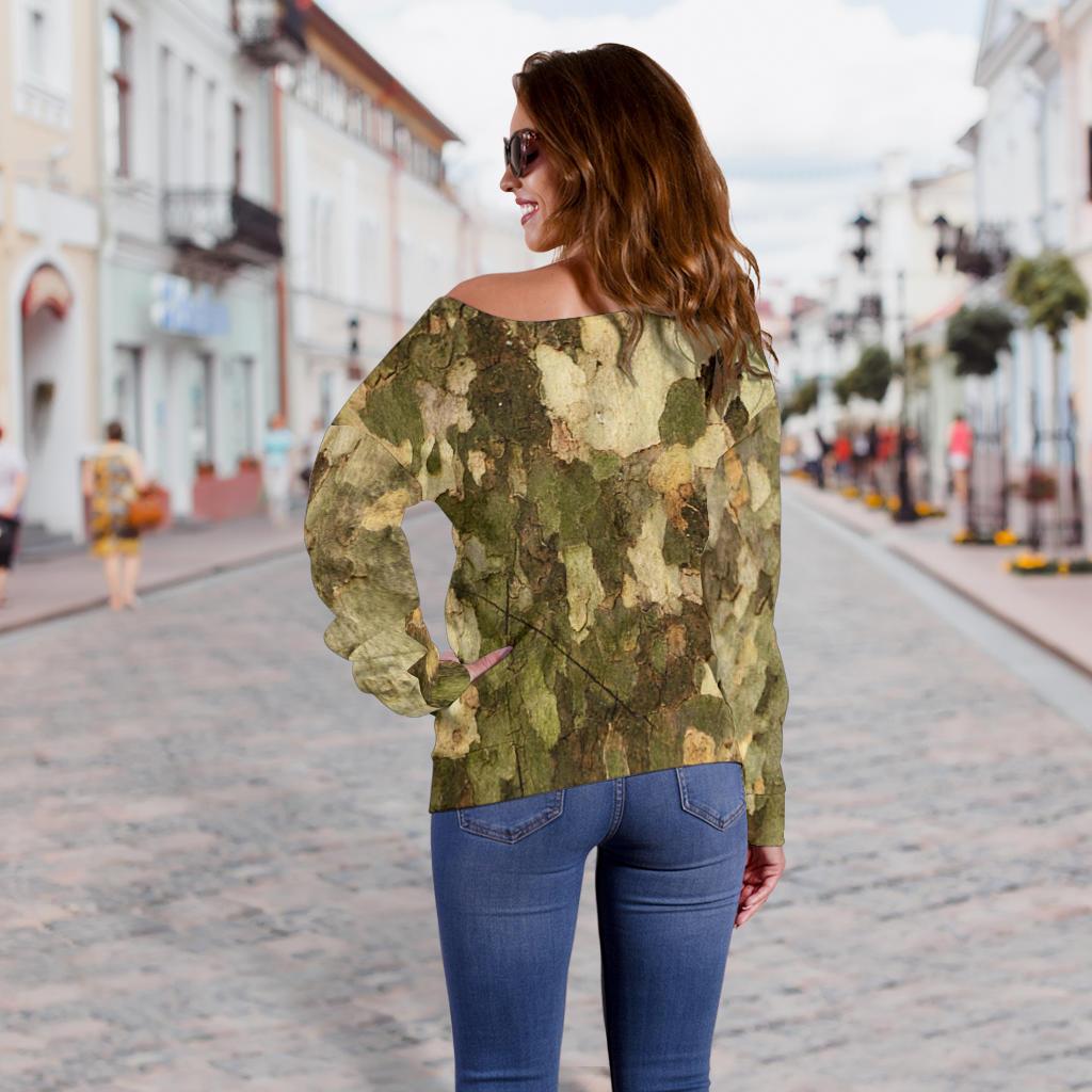 Camo Realistic Tree Texture Print Off Shoulder Sweatshirt